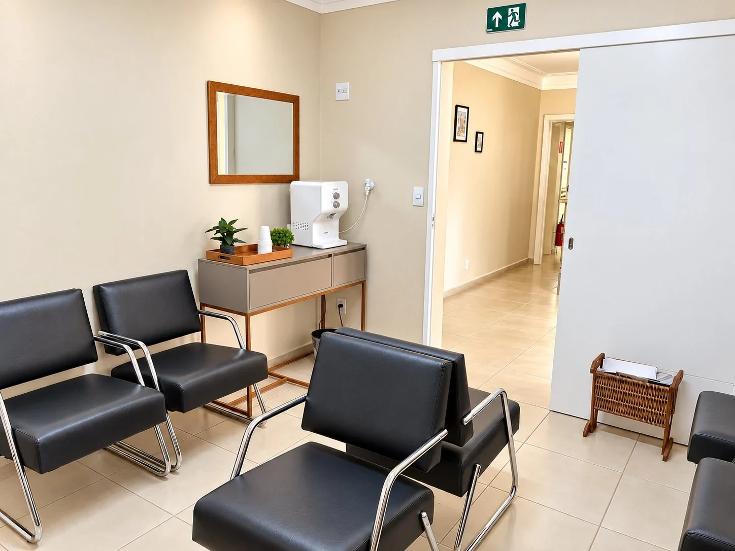 Sala de espera da Clínica Dentiz com área de apoio